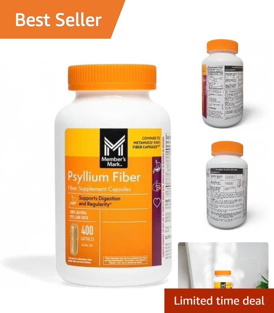 Psyllium Husk Fiber Capsules 400 Count – Unflavored with Natural Ingredients