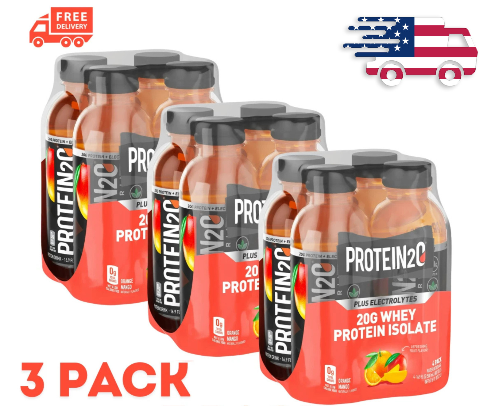 20g Whey Protein Infused Water Plus Electrolytes Orange Mango 16.9 fl oz 12-Pack