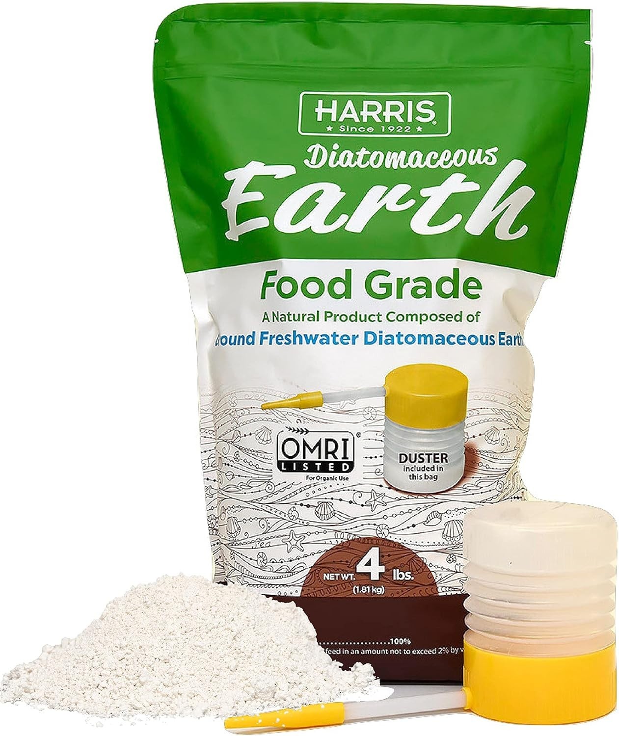 4lb Food Grade Diatomaceous Earth with Easy Application Powder Duster Included