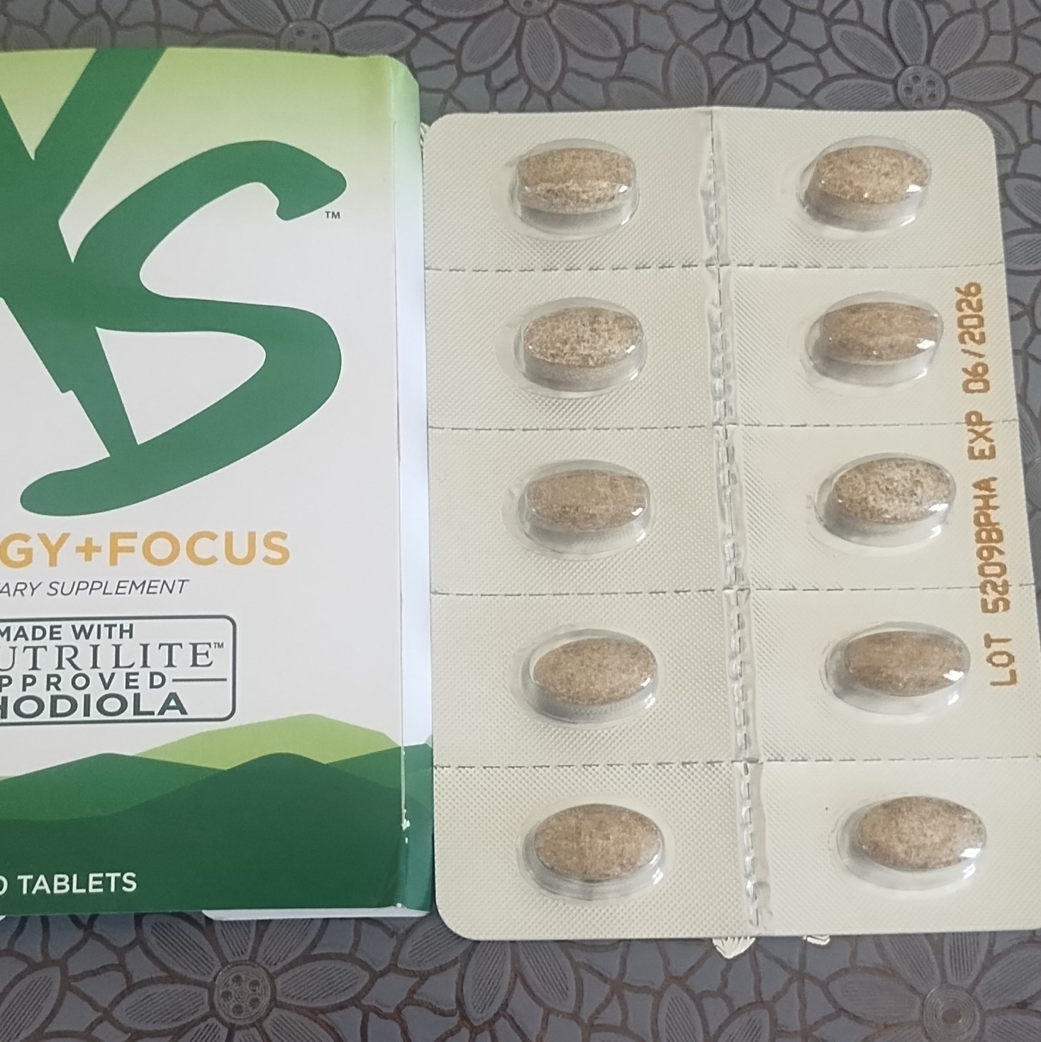 XS Energy+Focus Dietary Supplement Tablets, 10 Count w/ Rhodiola rosea