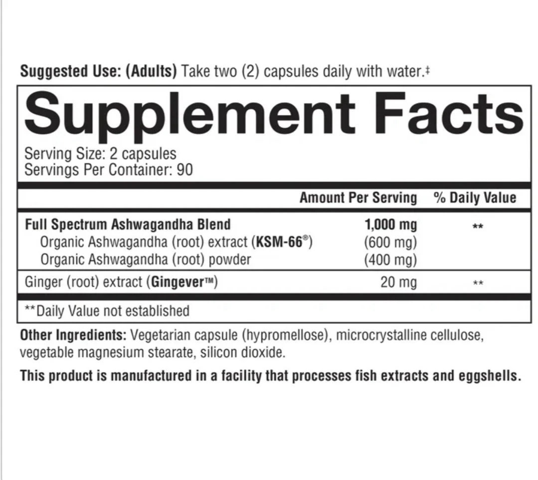 Youtheory Ashwagandha 1000mg 180 Capsule Stress Mood Cortisol Support Supplement