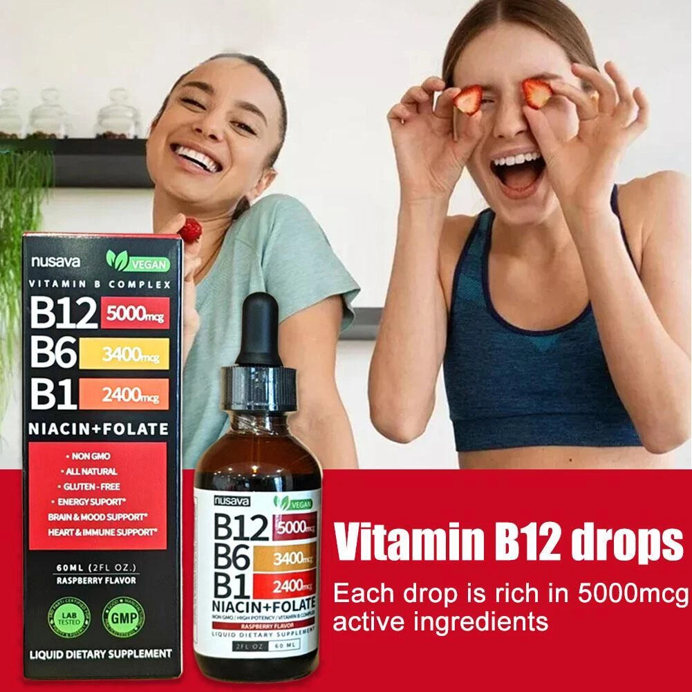 1-5 Pack Nusava Vitamin B12 B6 Liquid Drops Sublingual B-Complex 5000mcg