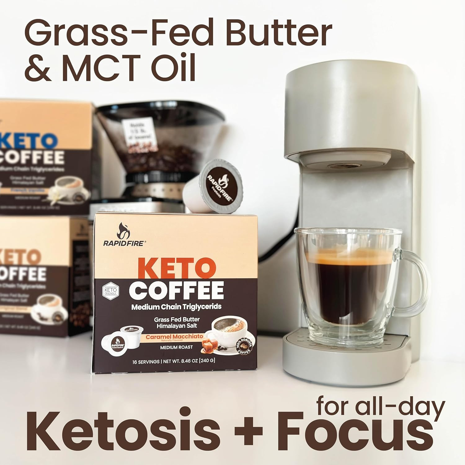 Rapidfire Caramel Macchiato Ketogenic High Performance Keto Coffee Pods, Supp…