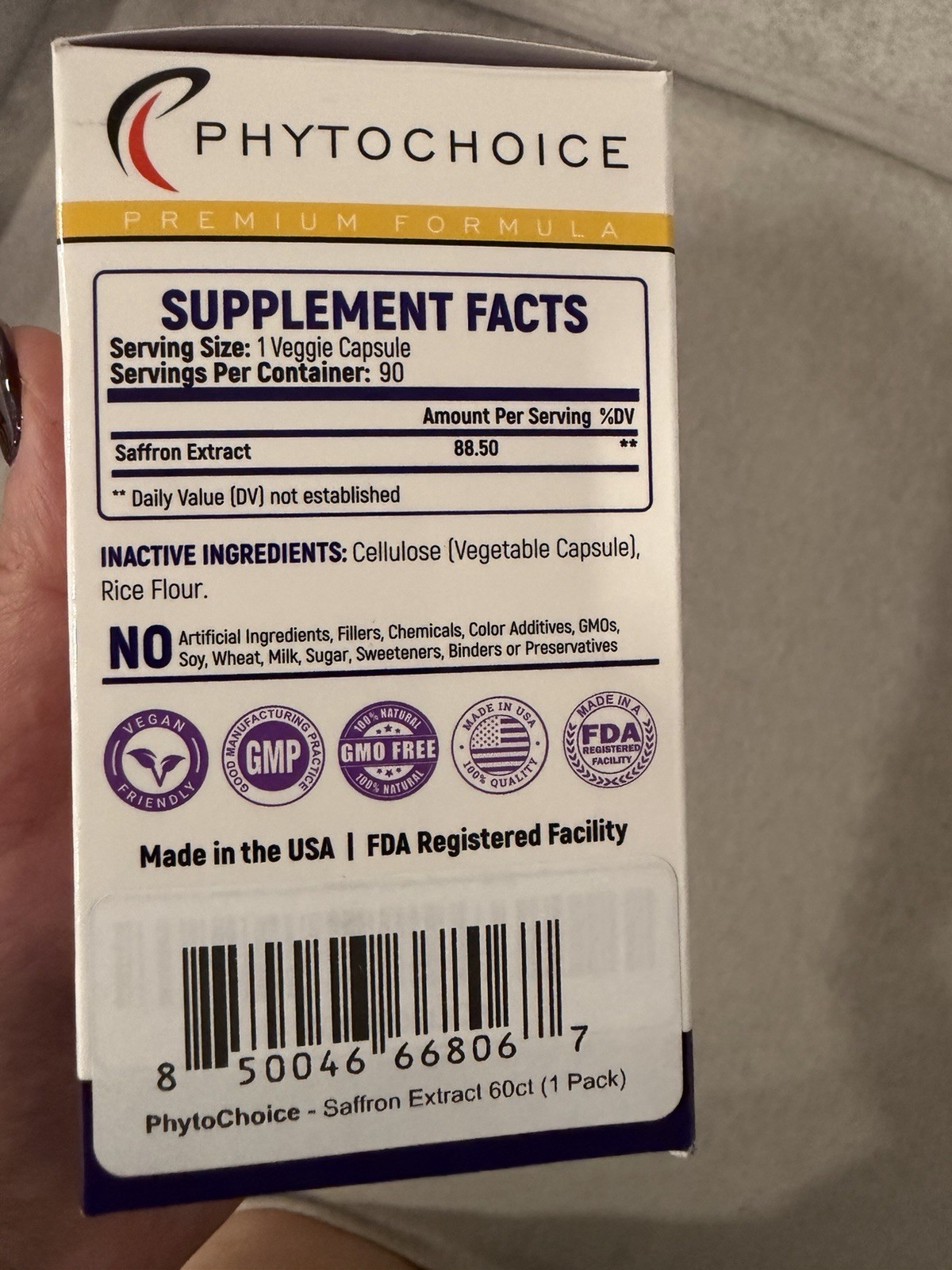 PhytoChoice Saffron Extract 60 Capsules Vegan GMO-Free Mood Appetite Support