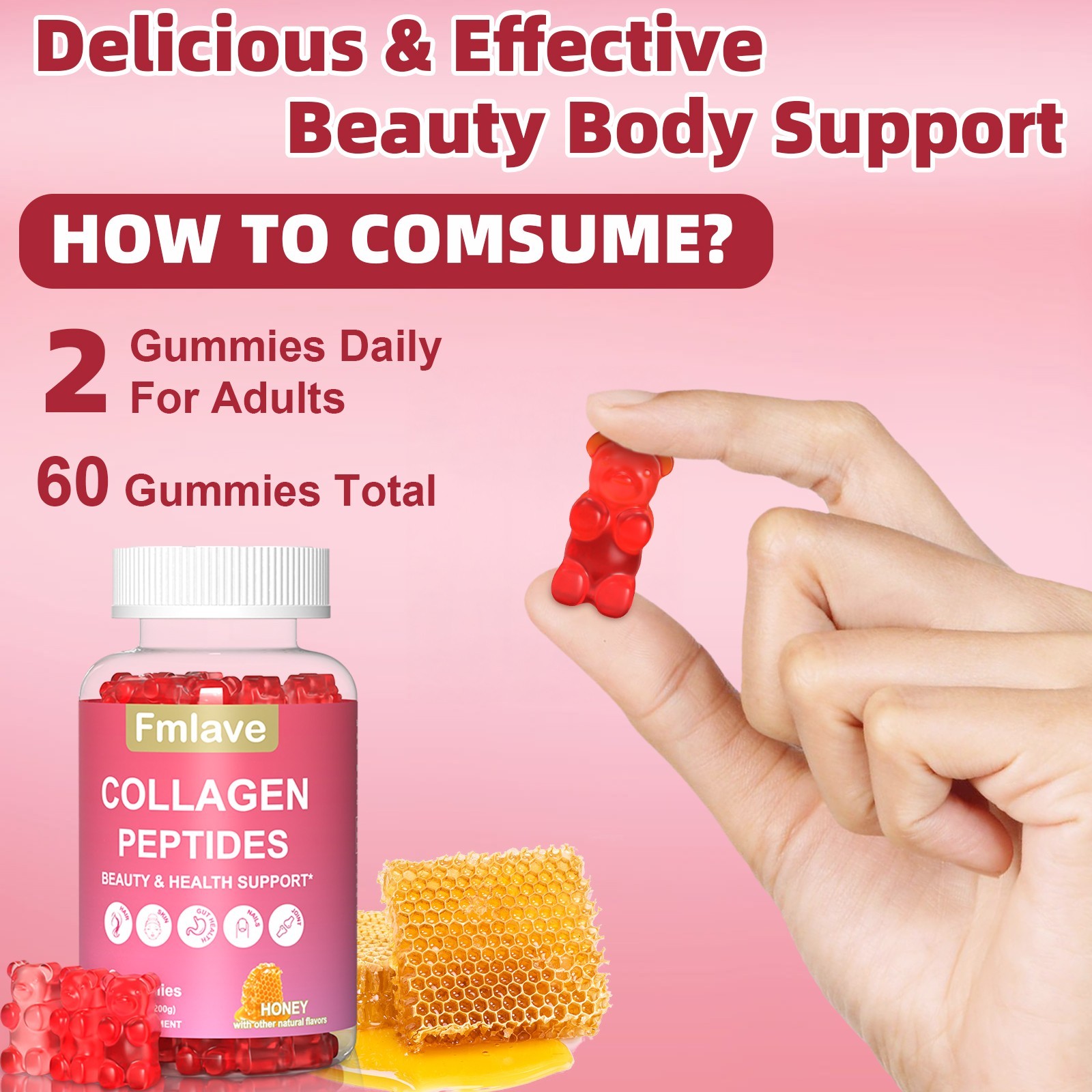 Premium Collagen Gummies Hydrolyzed for Healthy Skin, Joints, Hair & Nails 60pcs