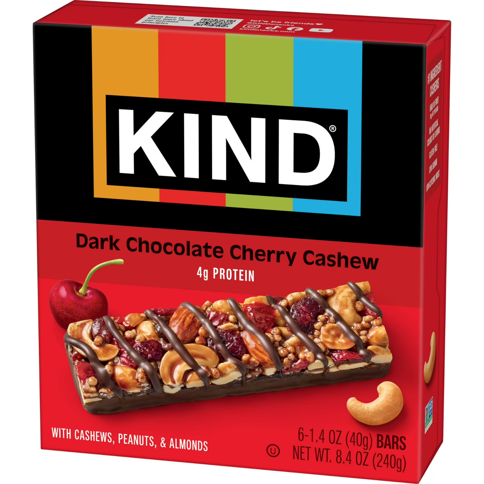 KIND Gluten Free Dark Chocolate Cherry Cashew Snack Bars, 1.4 oz, 6 Count Box