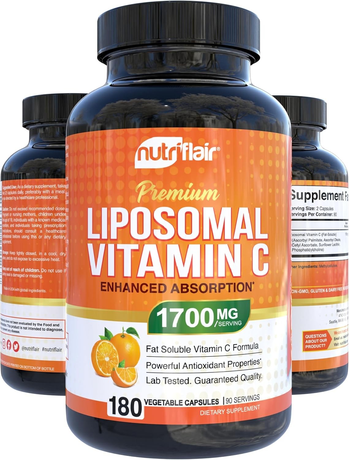 NutriFlair Liposomal Vitamin C 1700mg, 180 Capsules – High Absorption, Fat Solub