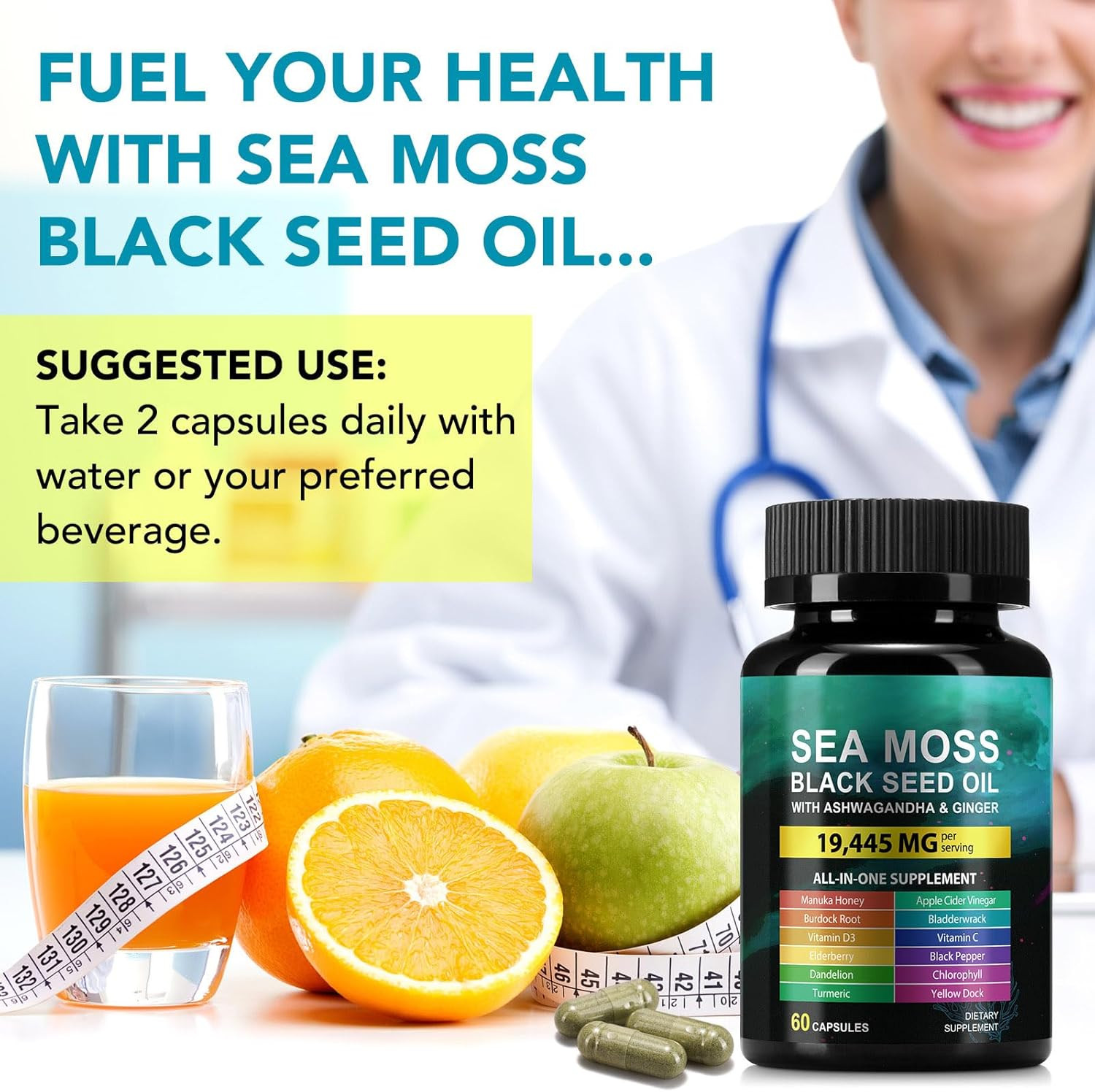 Sea Moss Black Seed Oil Ashwagandha Ginger, Sea Moss Capsule Supplement