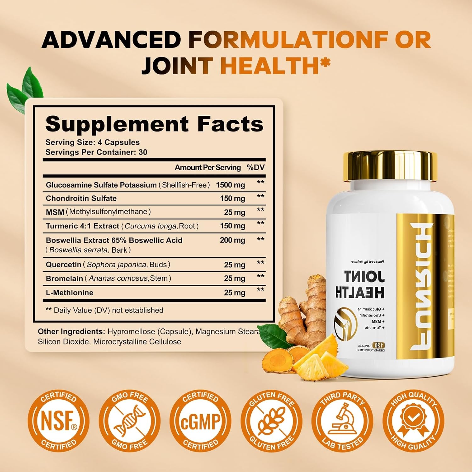 Glucosamine Chondroitin MSM 2100mg- Joint Support Supplement for Women and Men