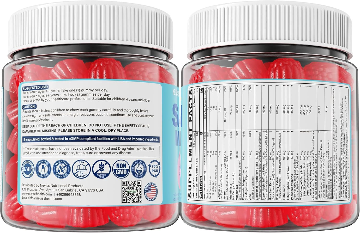 Saffron + Magnesium Glycinate+ Omega-3 – Calm Focus Gummies for Kids 4+, Saffron