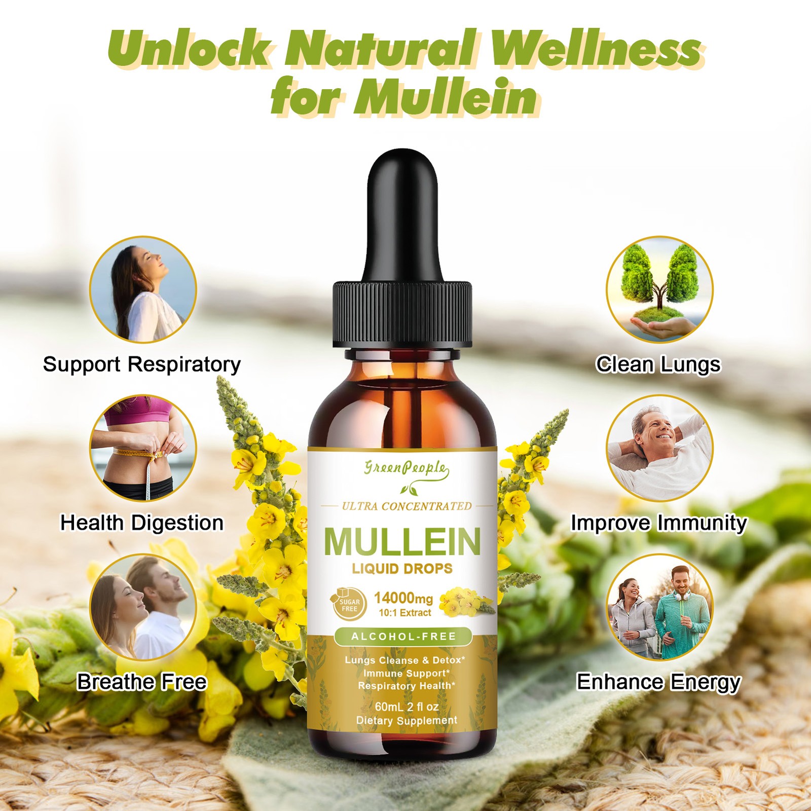 Mullein Leaf Extract for Lungs, Mullein Drops for Lungs Support Lung Respiratory