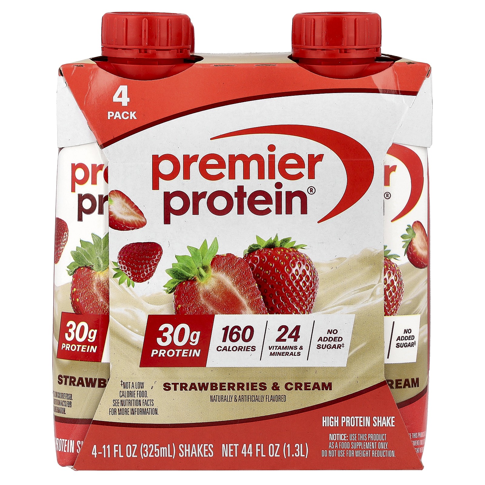 High Protein Shake, Strawberries & Cream, 4 Shakes, 11 fl oz (325 ml) Each