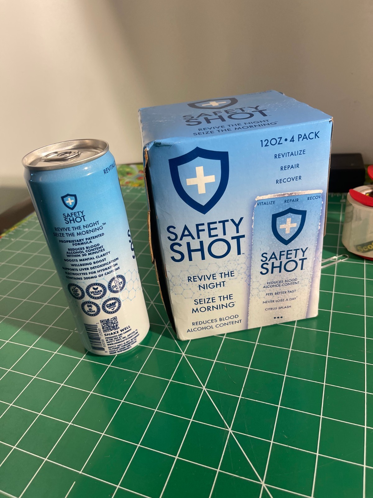 Safety Shot Blood Alcohol Lowering Drink 12 Oz Can Box of 4 Cans BAC lowering