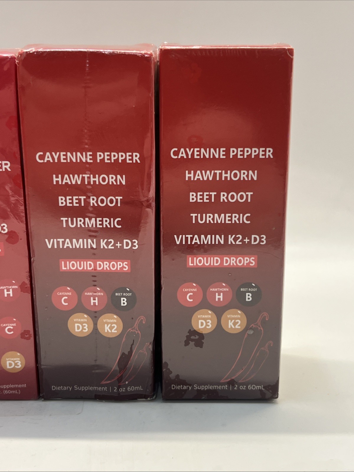 5x Generic Cayenne Pepper Hawthorn Beet Root Turmeric K2+D3 Drops EXP 06/27