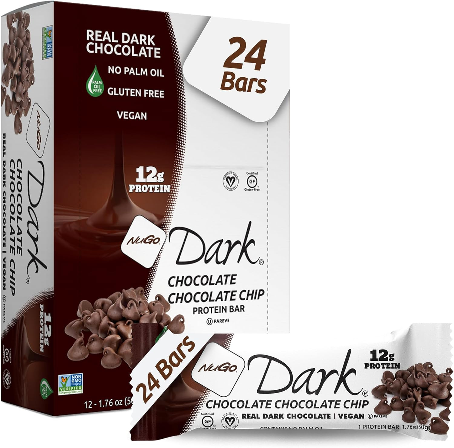 Dark Chocolate Chocolate Chip, 12G Vegan Protein, 200 Calorie, Gluten Free, 24 C