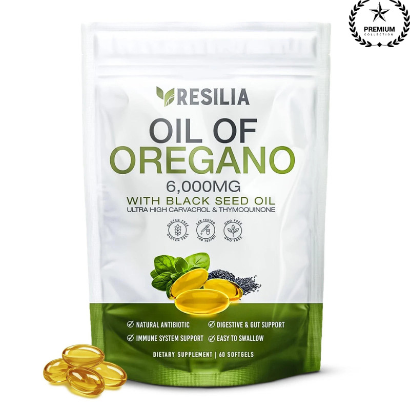 Resilia Softgels with Black Seed Oil 6000mg – Organic Oregano Oil Capsules fo…
