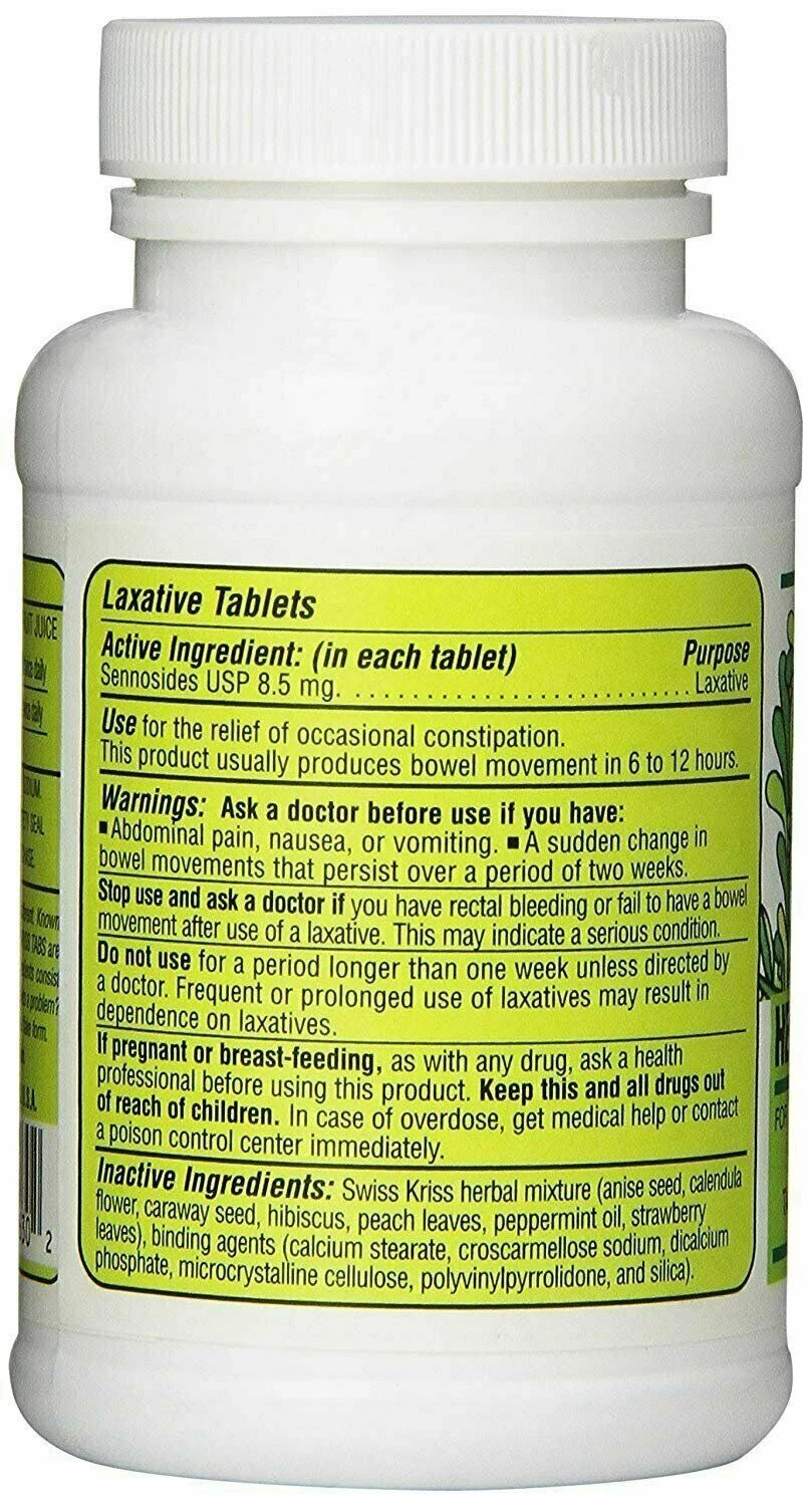 Swiss Kriss Herbal Laxative Tablets Constipation Relief Supplement 250 Ct 2-Pack