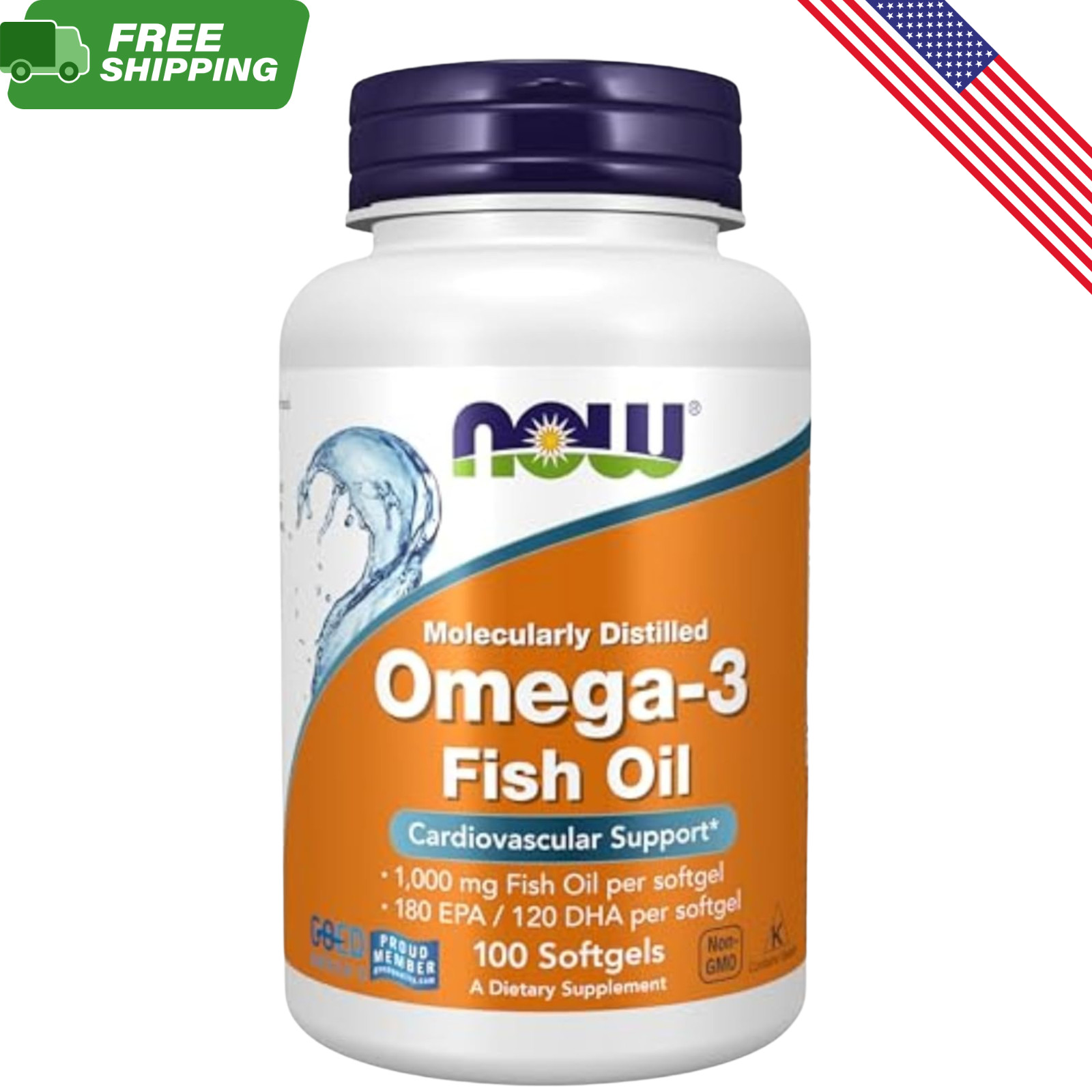 NOW Foods Omega-3 1000mg 100 Softgels 180 EPA 120 DHA Heart Health Kosher Halal