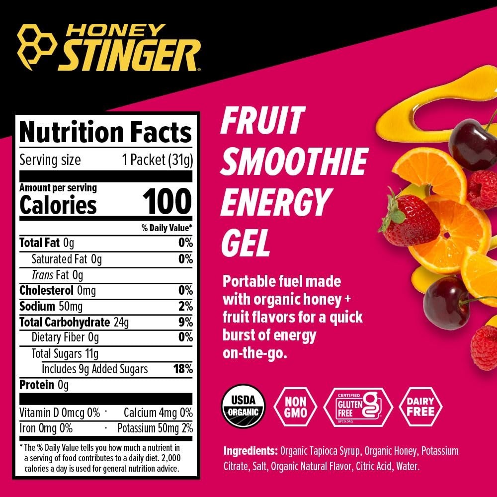 12-Pack Organic Fruit Smoothie Energy Gels for Endurance & Performance Boost