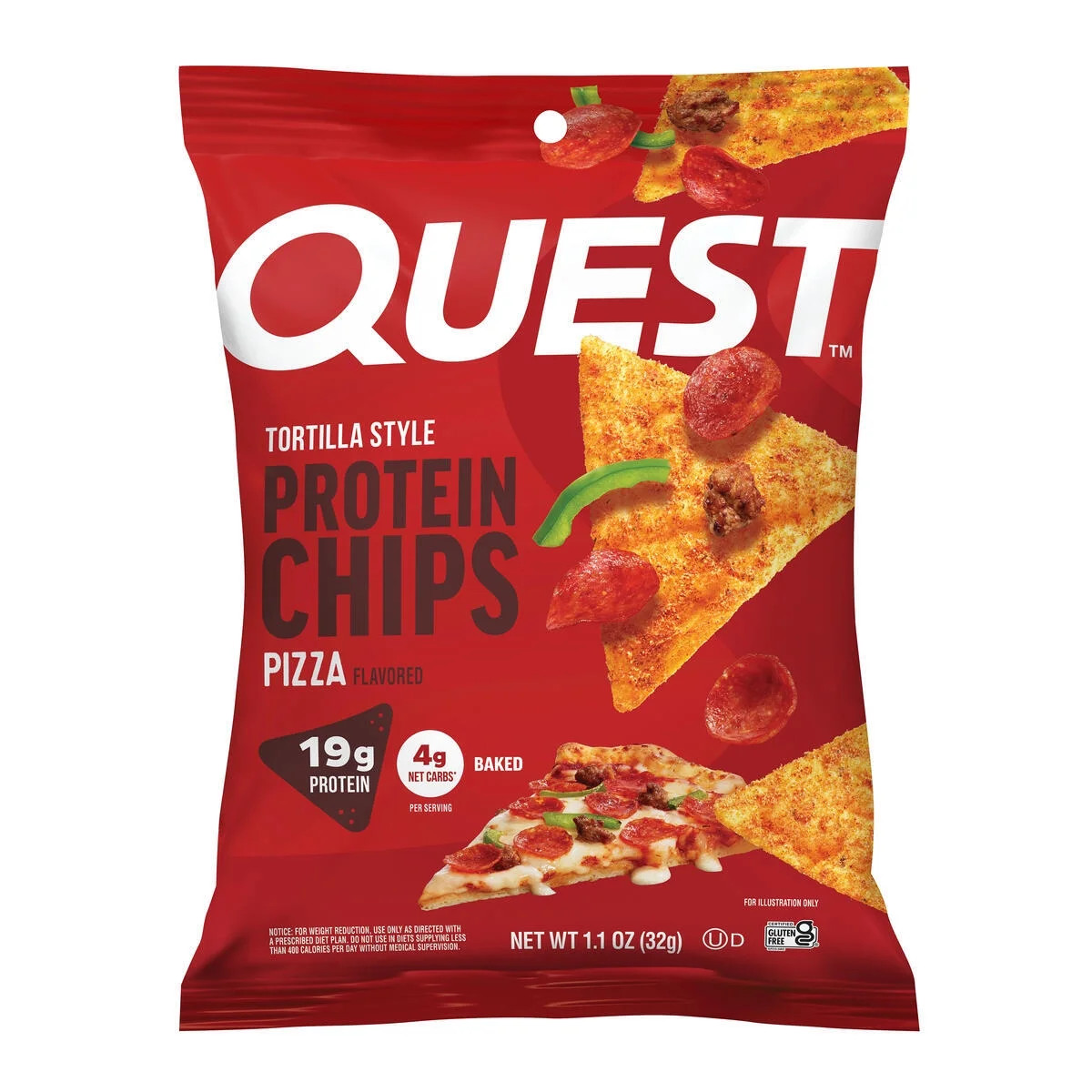 Quest Tortilla Style Protein Chips, 19G Protein, Baked, Pizza Flavor, 1.1Oz Bags