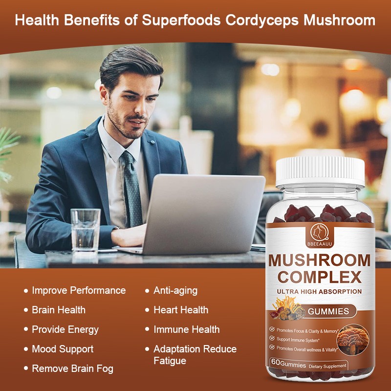 Mushroom Extract Complex Gummies Lions Mane Chaga Reishi Focus Memory Immunity