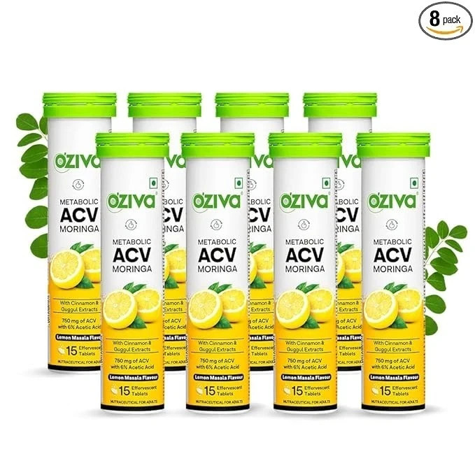 OZiva ACV Moringa Tablets Effervescent Lemon Masala 120 Tablets Free shipping