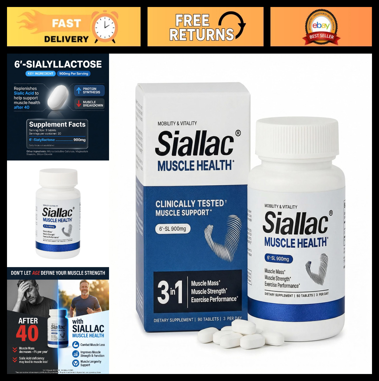 Enhance Muscle Mass & Strength, Fast Recovery, Reduce Fatigue, 900mg, 90 Tablets