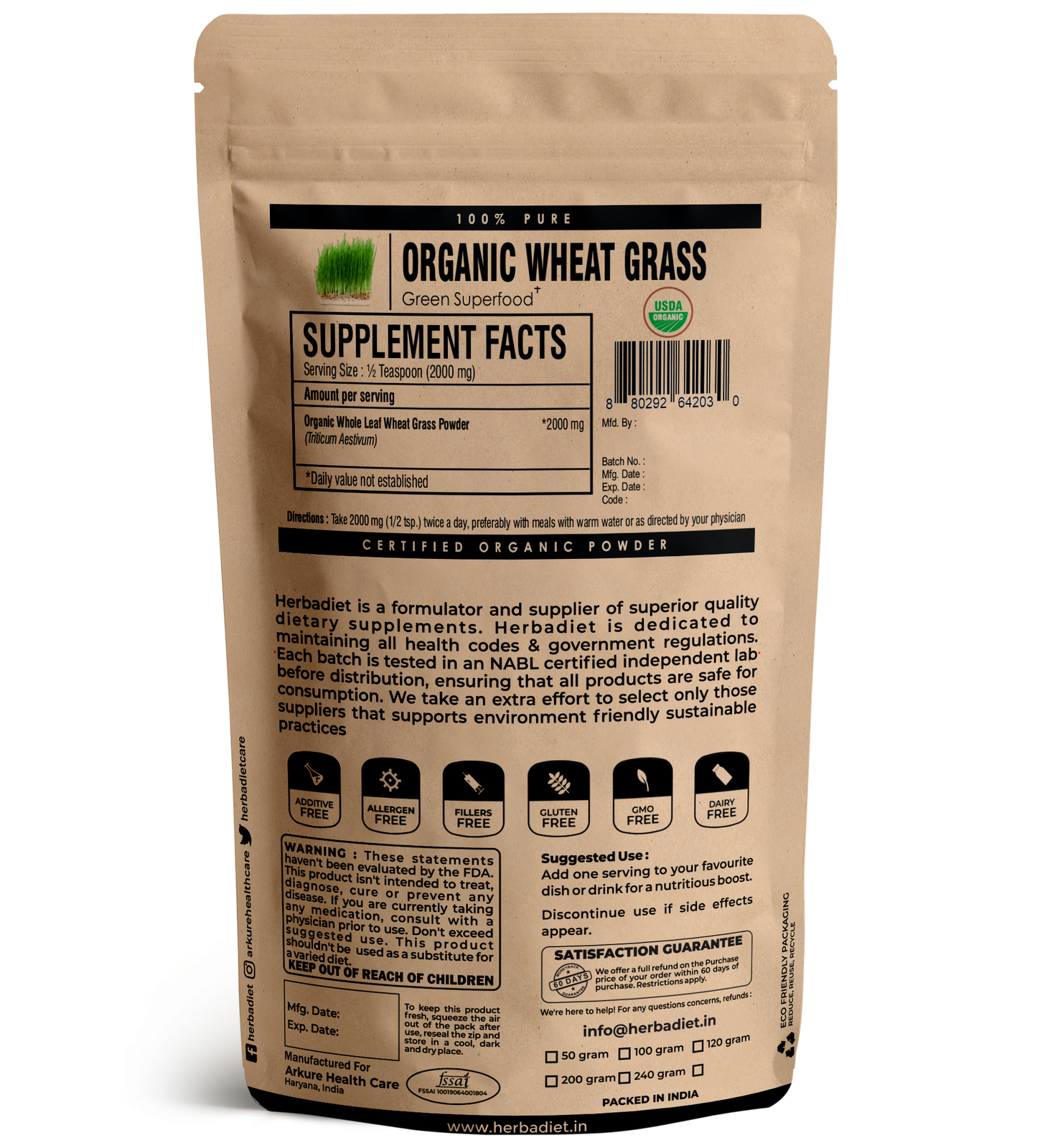 Organic Wheatgrass Powder – RAW Superfood for Detox, Weight Loss, Fiber Rich