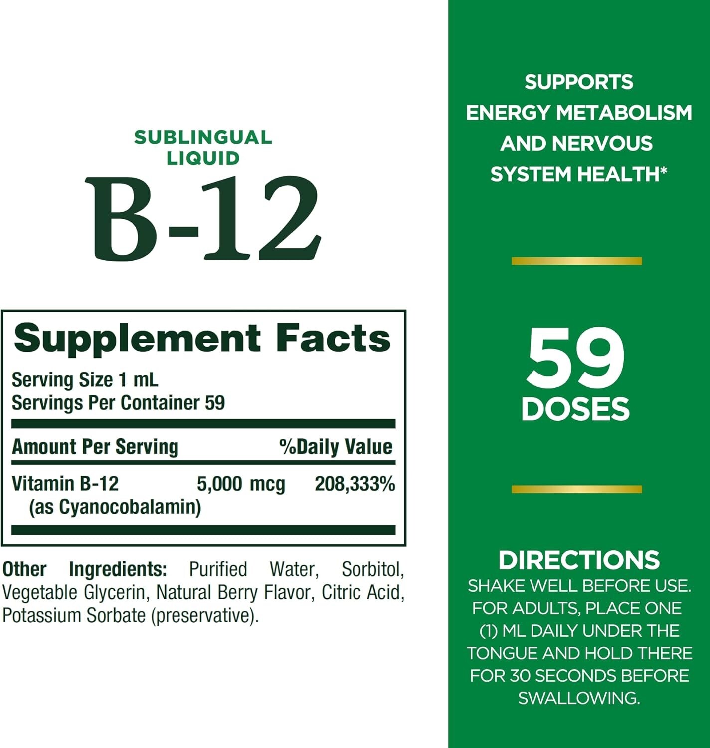 Liquid B-12 5000 mcg Sublingual B12 Energy Metabolism Support Expiry Date 1/2026