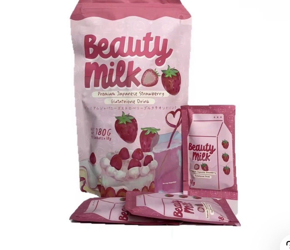 Dear Face Beauty Milk Japanese Collagen STRAWBERRY Drink, 10 Sachets X 18g