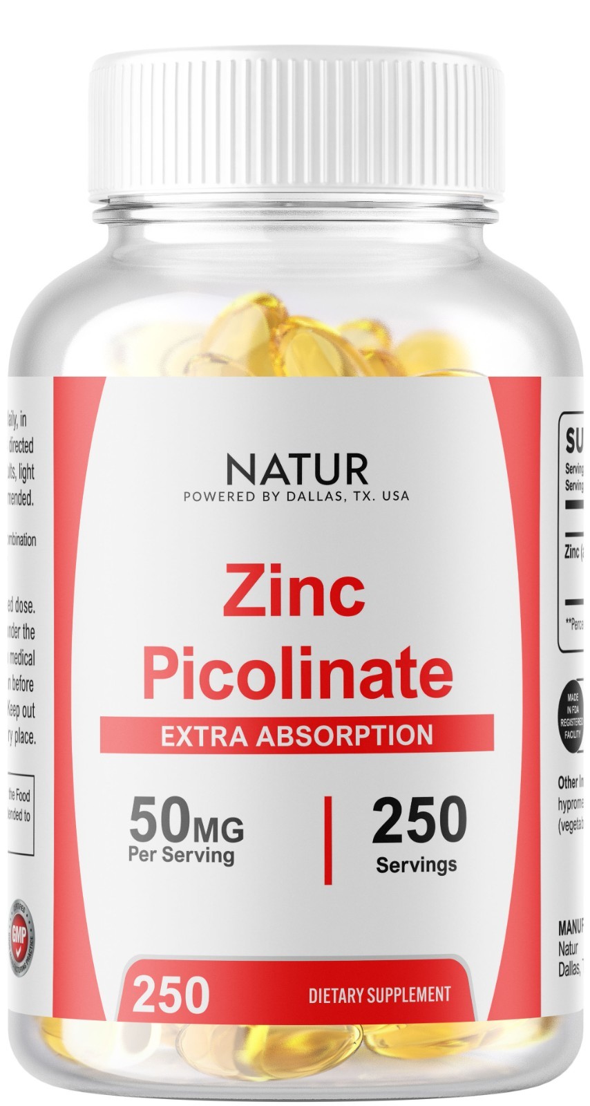 Zinc Picolinate 50mg 250 Softgels Extra Absorption