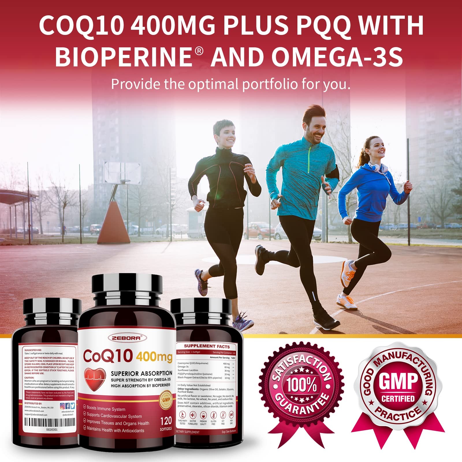 ZEBORA CoQ10-400mg-Softgels with PQQ, BioPerine 120 Count (Pack of 1), Coq10