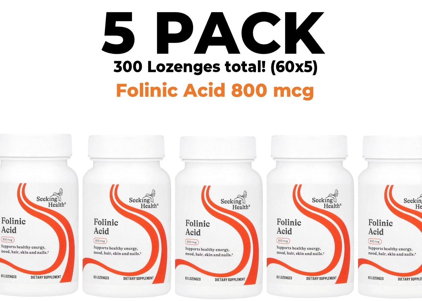 Seeking Health, Folinic Acid 5 PACK, 800 mcg, 60 Lozenges each (300 total!)