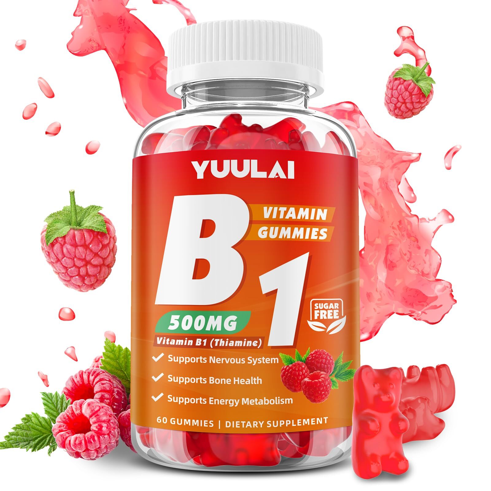 YUULAI Vitamin B1 Gummies 500mg for Adults & Kids Thiamine B1 Supplement with…