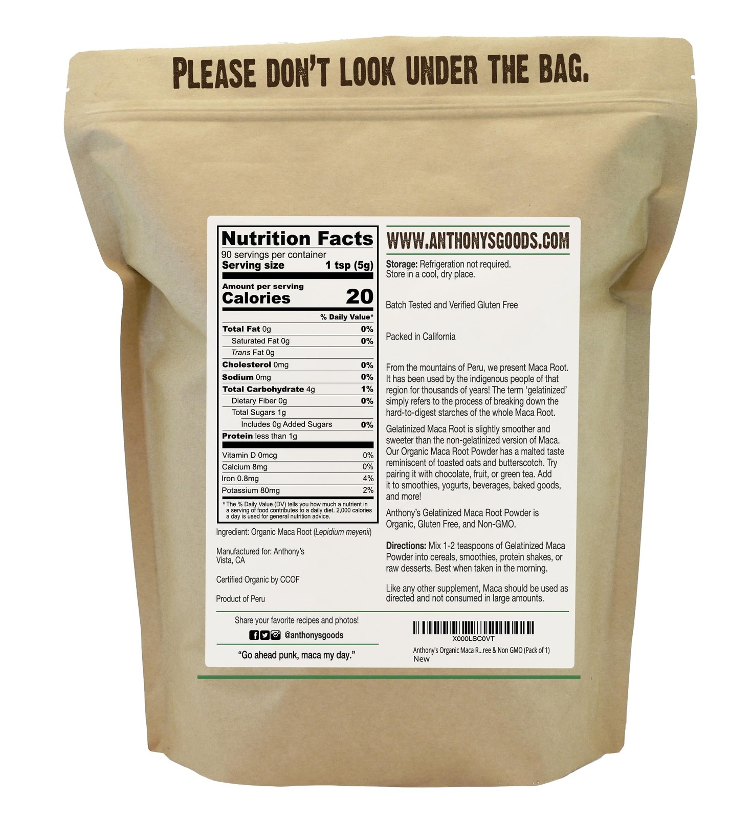 Anthony’s Organic Maca Root Powder, 1 lb, Gelatinized 16 Ounce (Pack of 1)
