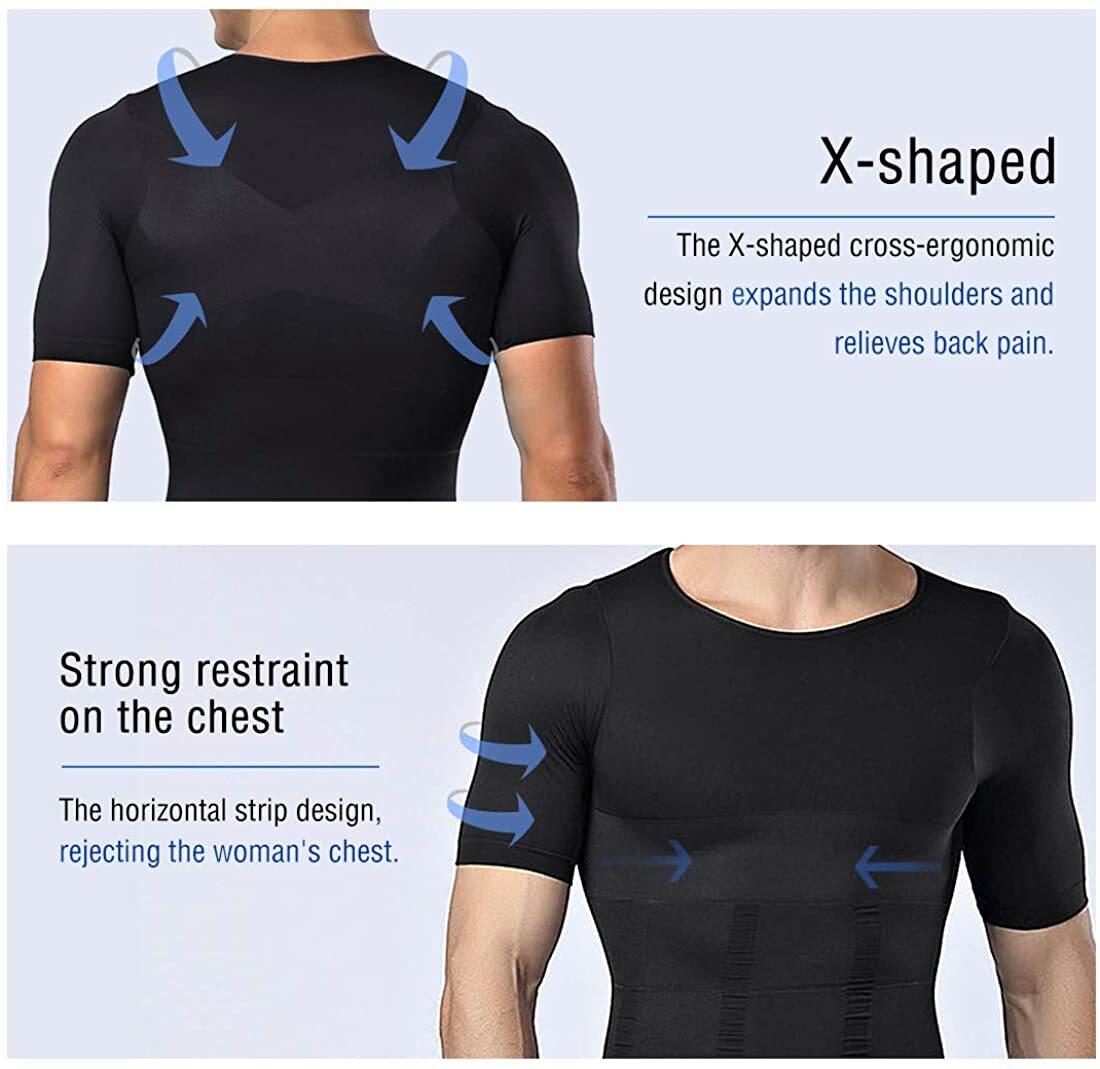 Men Classic Body Shaper Posture Corrector Vest Abdomen Compression Tops T-Shirt