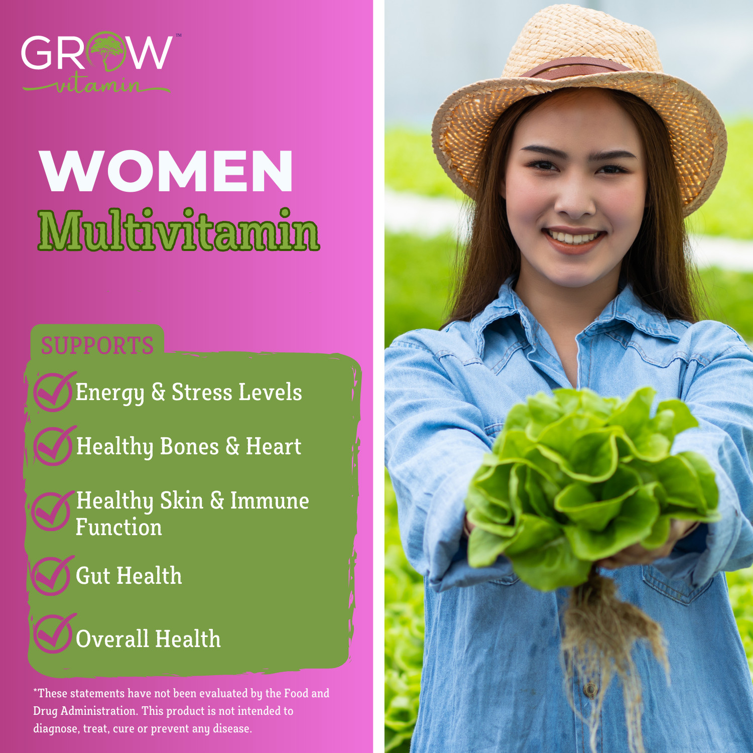 Grow Vitamin One Daily Multivitamin for Women , Organic Whole Foods – 60 Days