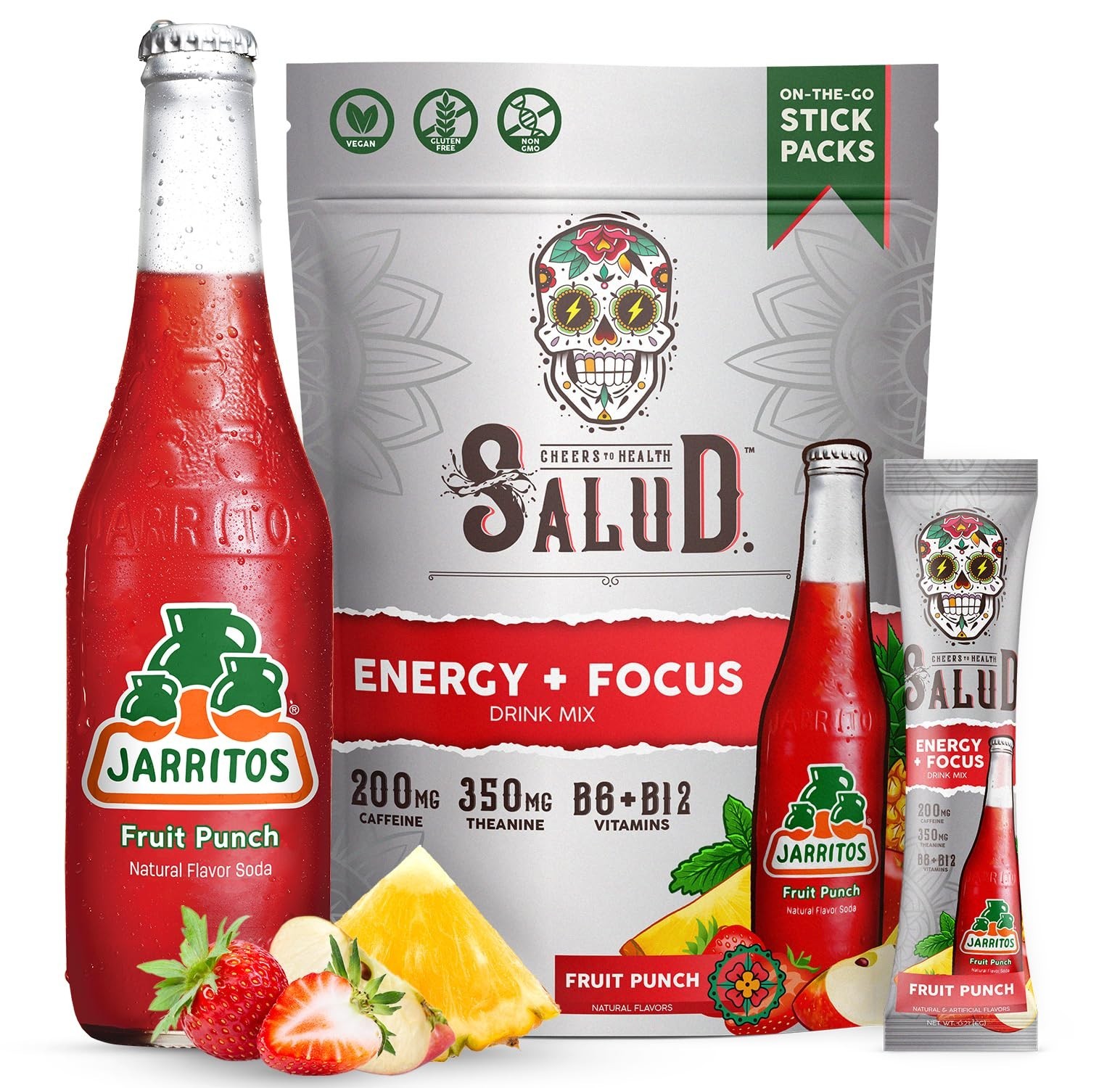 2-in-1 Energy Drink Powder + Focus, Fruit Punch Flavor, Organic Caffeine, B6 & B