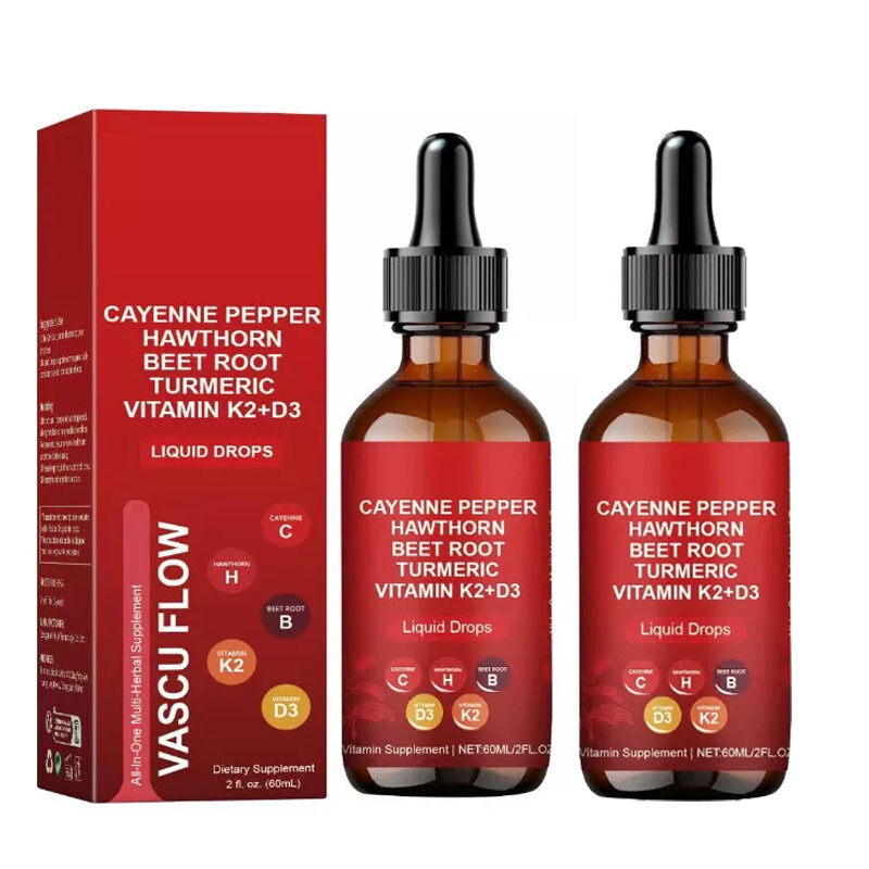 Premium Cayenne Pepper Hawthorn Beet Root Turmeric Vitamin K2+D3 Liquid Drops 60