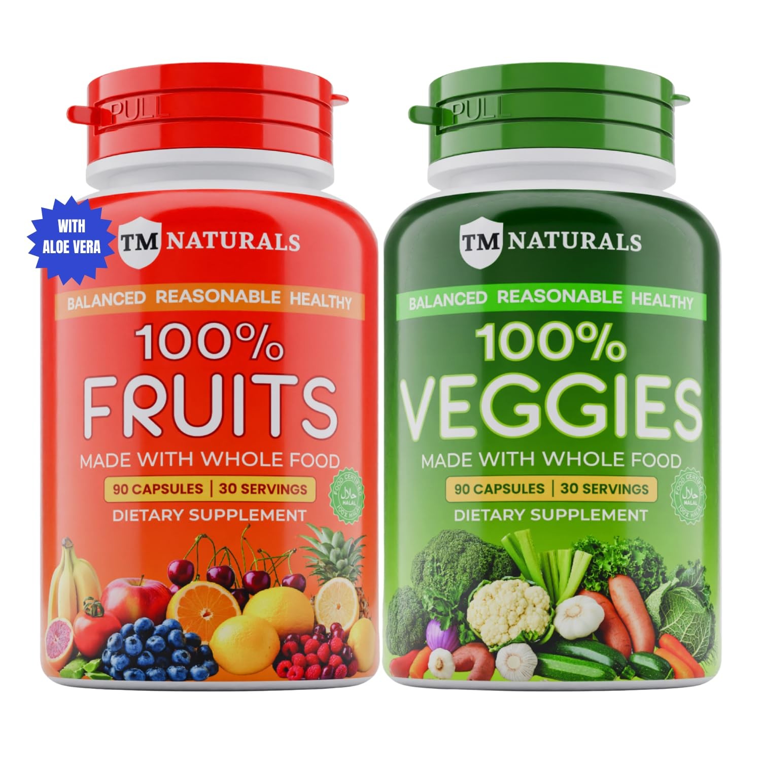 TM NATURALS Fruit and Veggies Supplement 90 Count (Pack of 2), Red Green