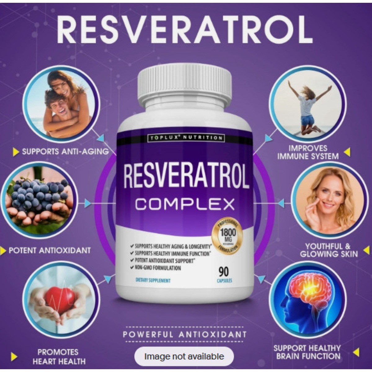 Toplux Resveratrol Complex,1800mg Antioxidant,Cellular Natural Health