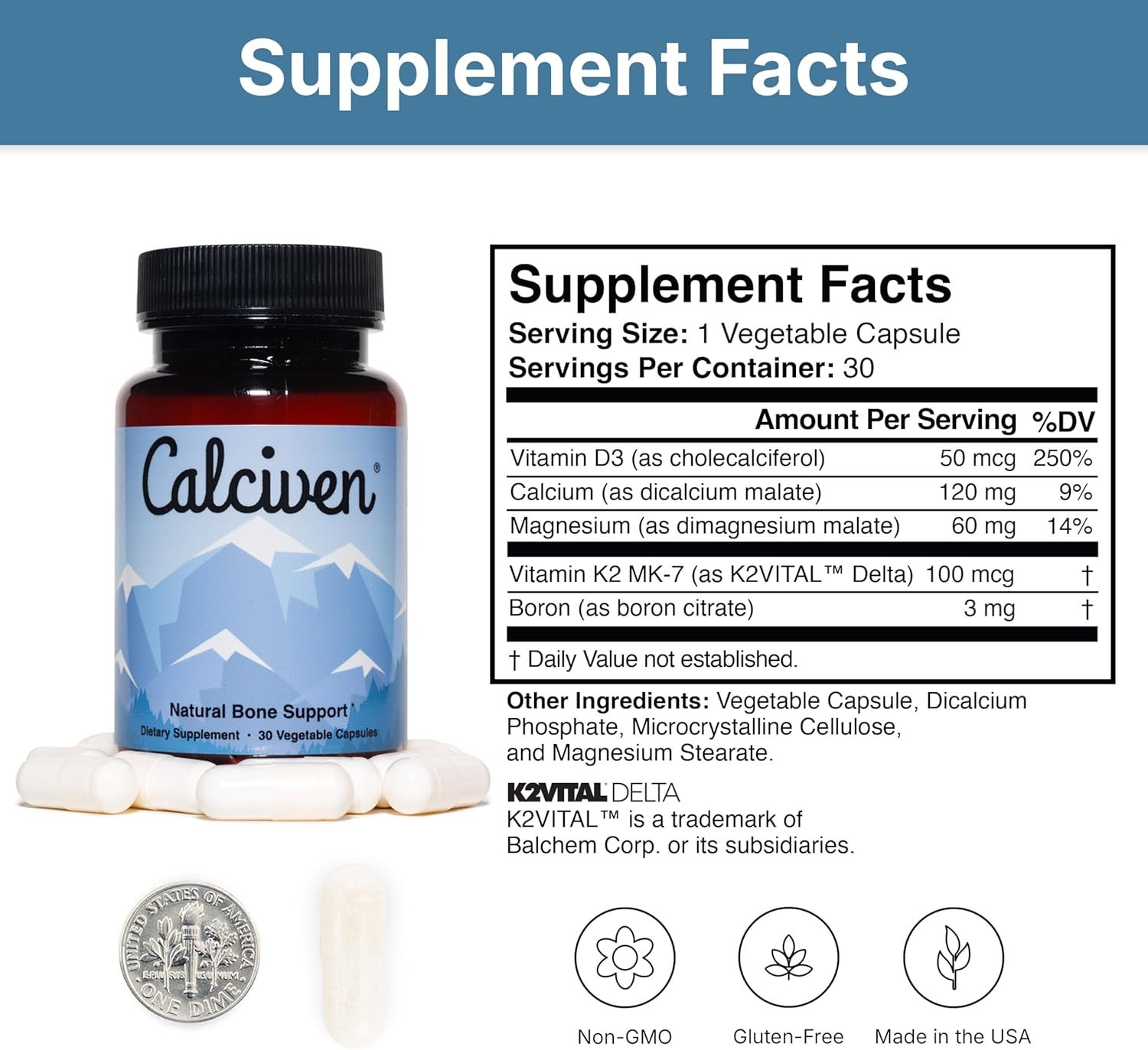 1-3 pack Natural Bone Support Supplement – Non-Gmo, Gluten-Free – NEW