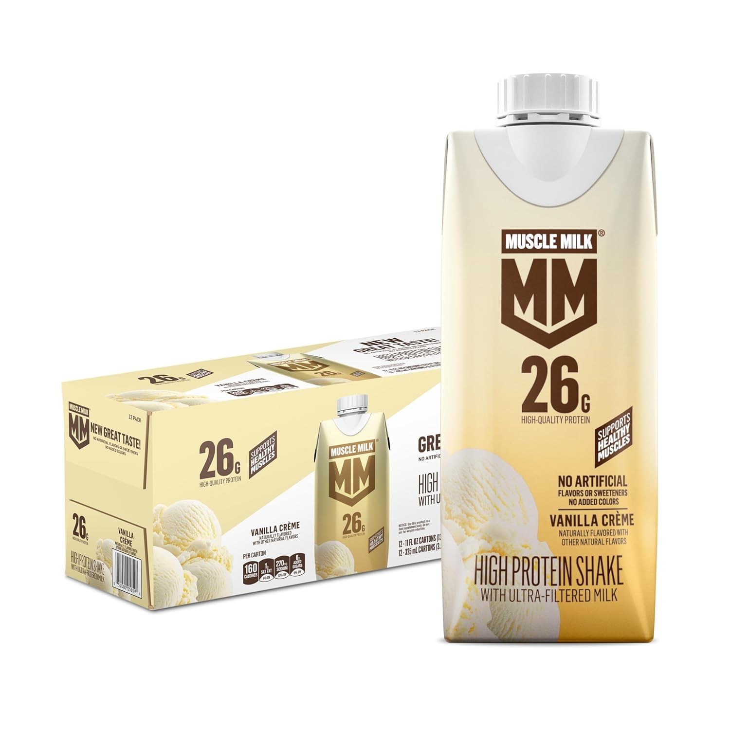 Muscle Milk High Protein Shake, Vanilla Creme, 11 fl oz Cartons (12 Pack)