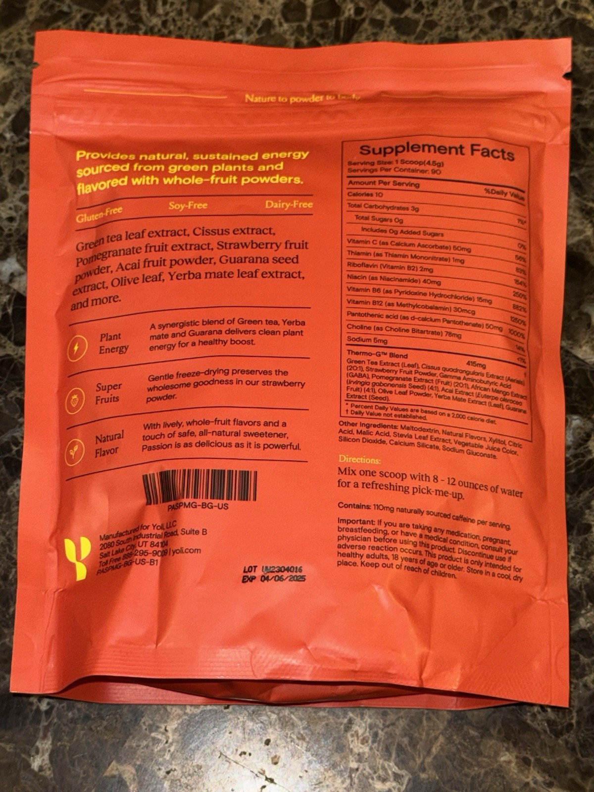 Yoli® Passion Energy Drink Powder Mix NATURAL Peach Mango BULK Bag 90 Servings