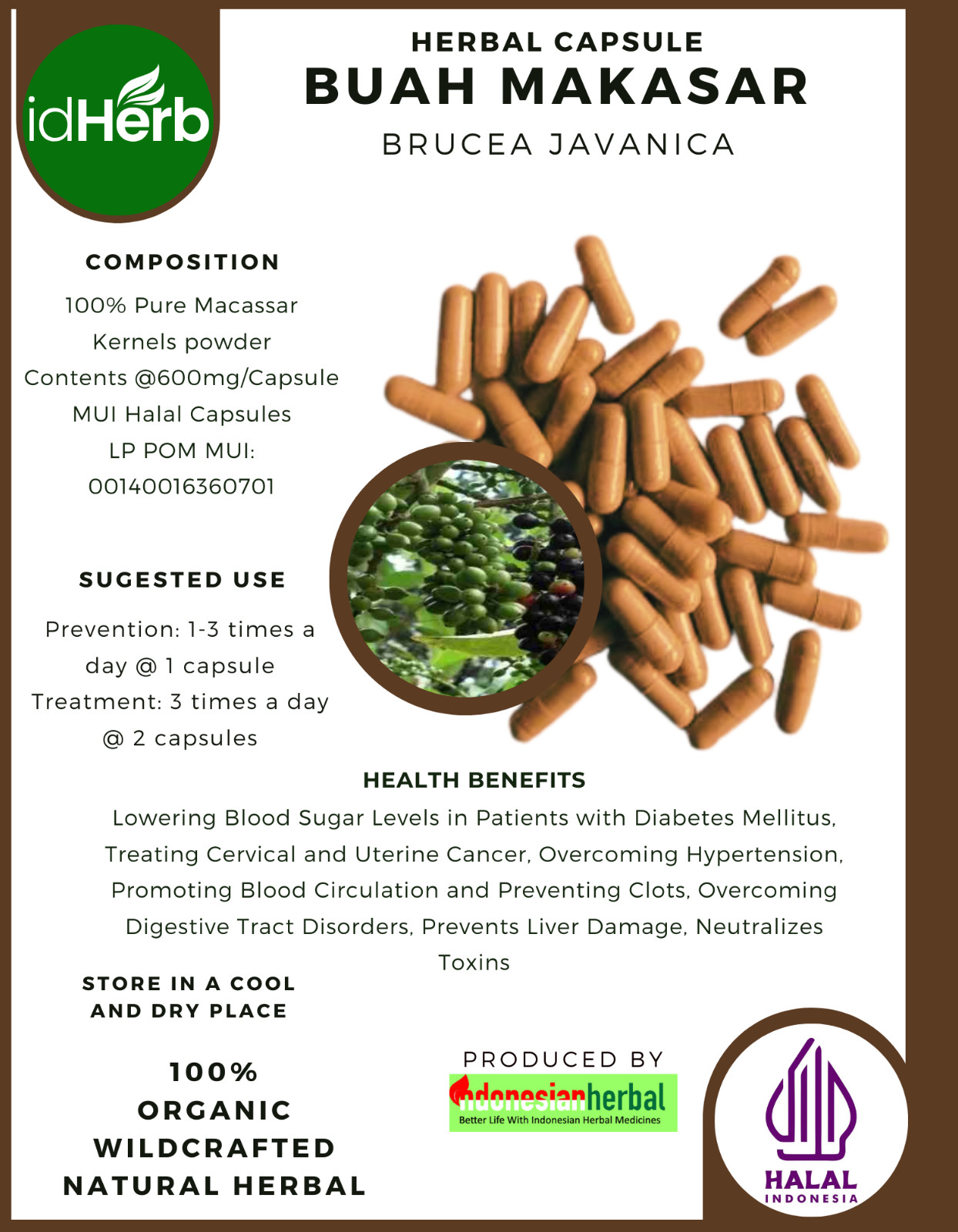 [idHerb] 100-800 Capsules Buah Makasar Brucea Javanica Organic WildCrafted