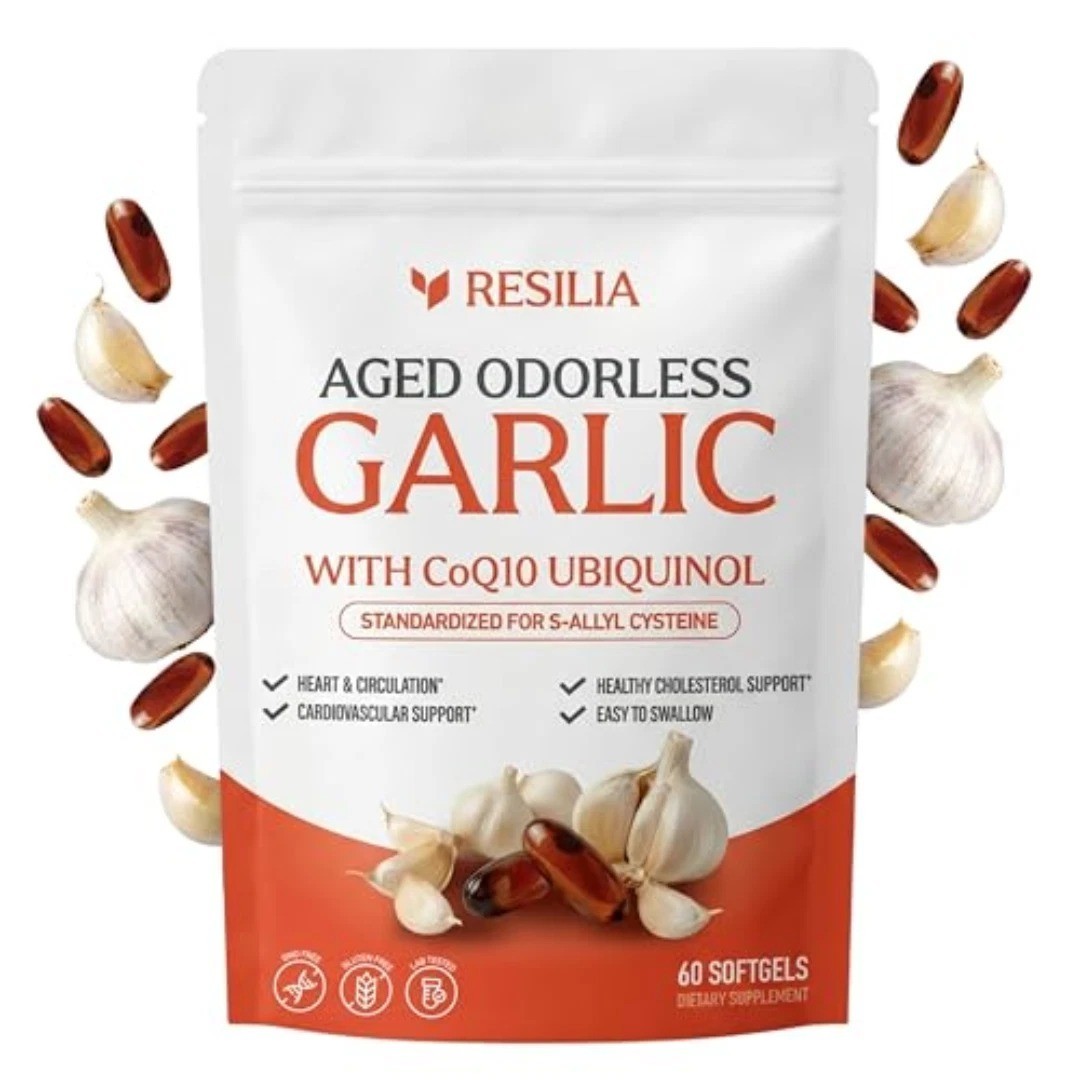 Resilia Garlic Extract 600mg Softgels (60 Count) – Odorless Aged Garlic Extra…
