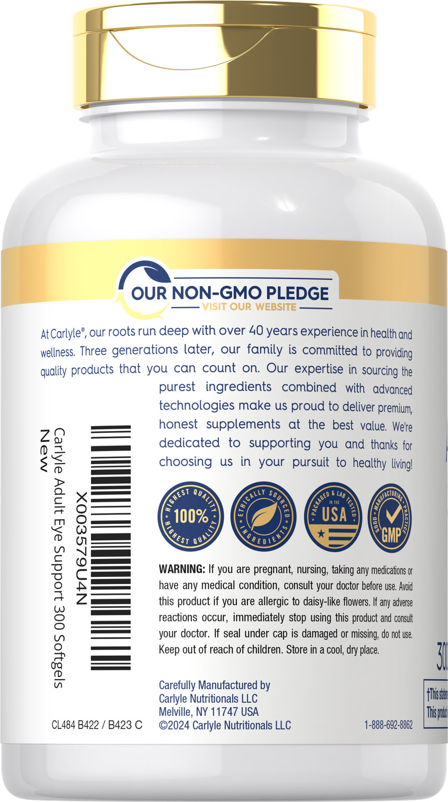 Adult Eye Support | 300 Capsules | Non-GMO & Gluten Free Supplement | by Carlyle