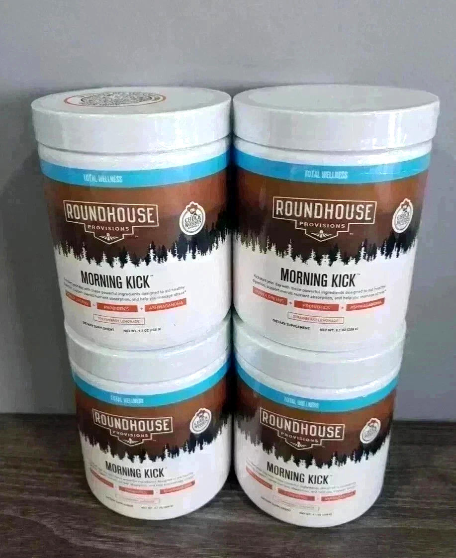 4 Pack Roundhouse Morning Kick Digestive Supplement Powder Strawberry FREE SHIP
