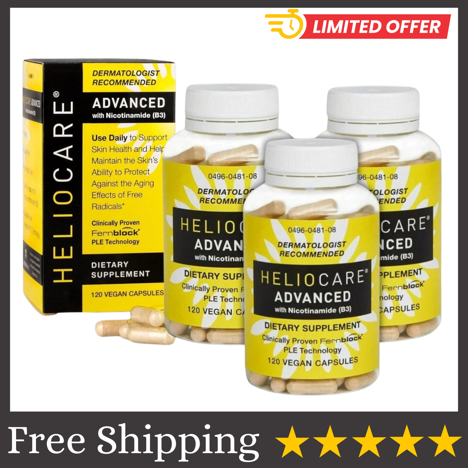 3Pack Heliocare Advanced with Nicotinamide B3 Health Skin 120 Capsules US STOC #