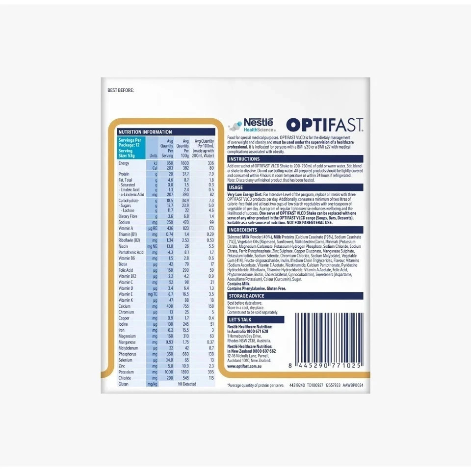 OPTIFAST VLCD Vanilla Shake Flavor Low Calorie Meal Replacement 12 sachet 2 Box